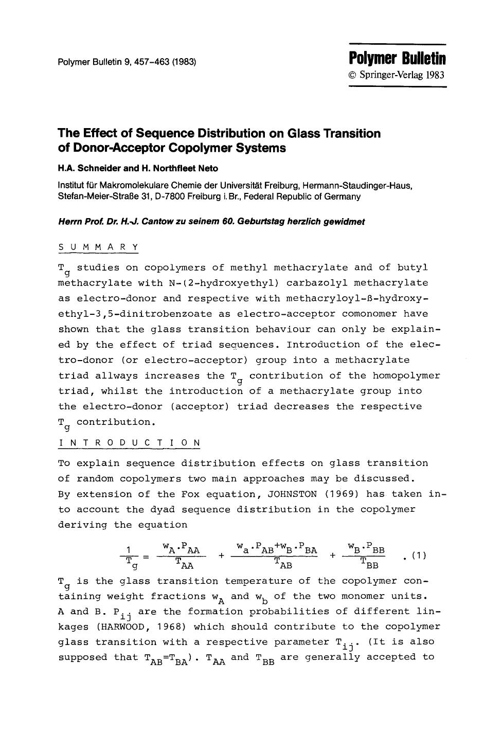 The effect of sequence distribution on glass transition of donor-acceptor copolymer systems by Unknown