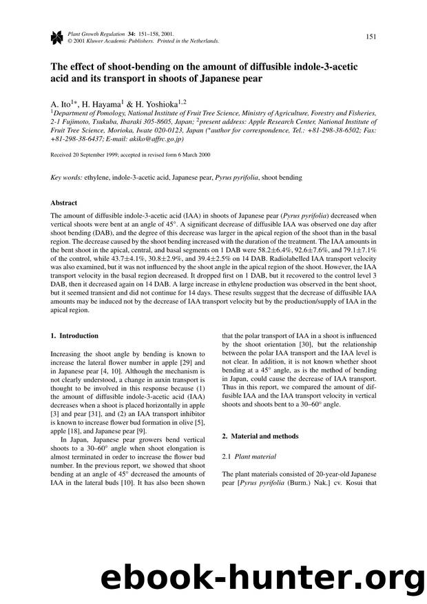 The effect of shoot-bending on the amount of diffusible indole-3-acetic acid and its transport in shoots of Japanese pear by Unknown