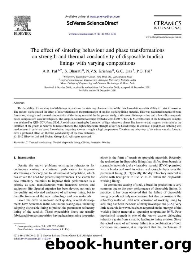 The effect of sintering behaviour and phase transformations on strength and thermal conductivity of disposable tundish linings with varying compositions by A.R. Pal