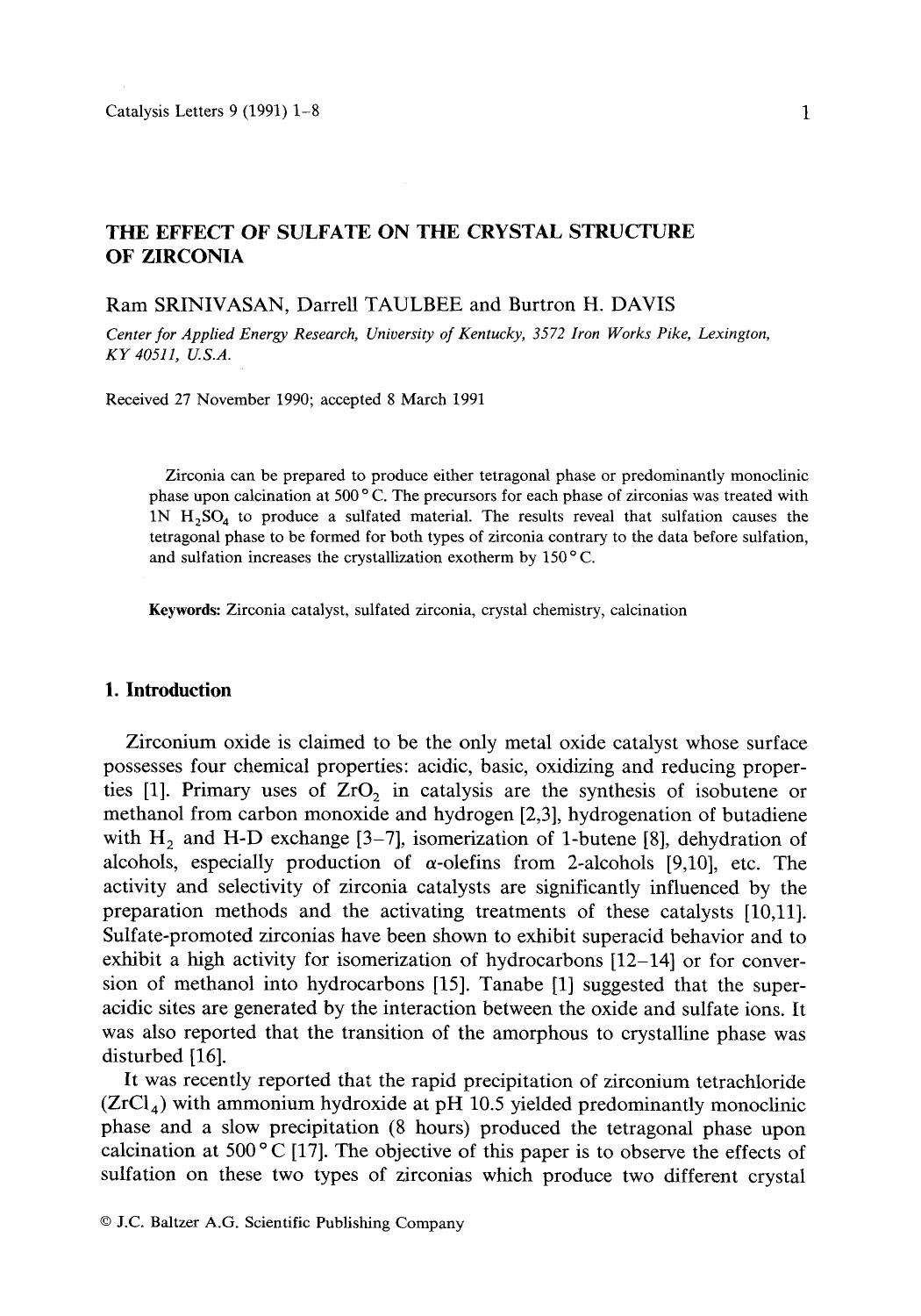 The effect of sulfate on the crystal structure of zirconia by Unknown