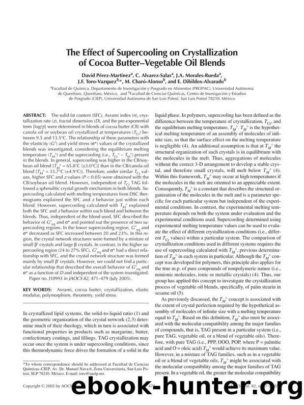 The effect of supercooling on crystallization of cocoa butter-vegetable oil blends by Unknown