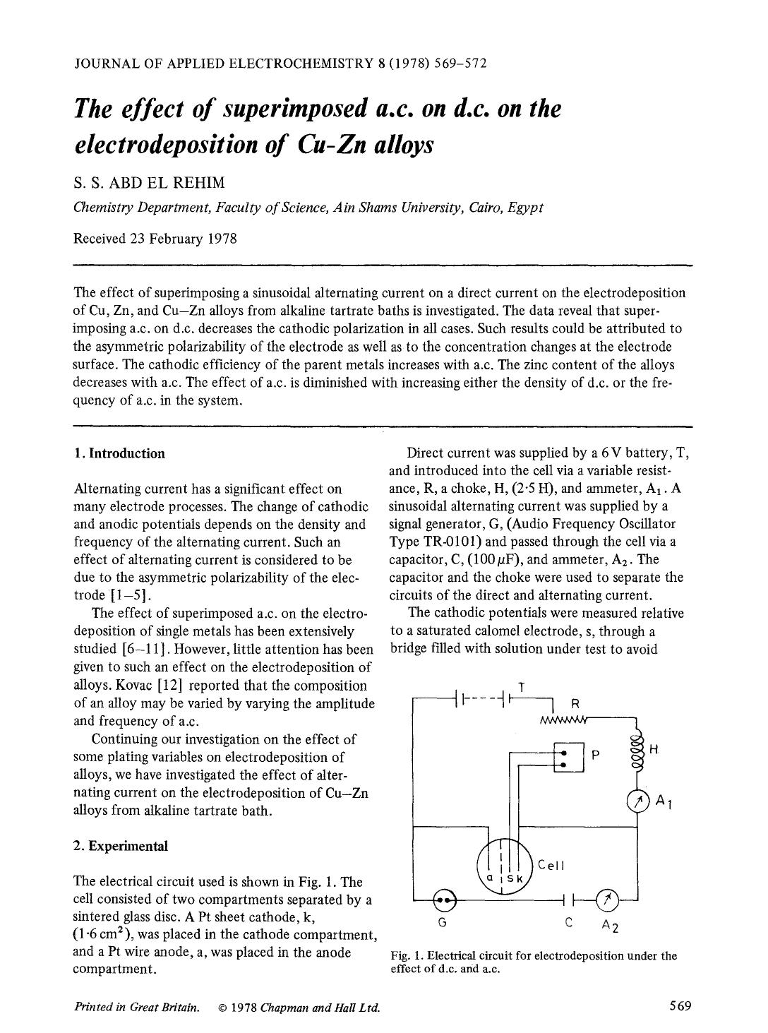 The effect of superimposed a.c. on d.c. on the electrodeposition of Cu-Zn alloys by Unknown