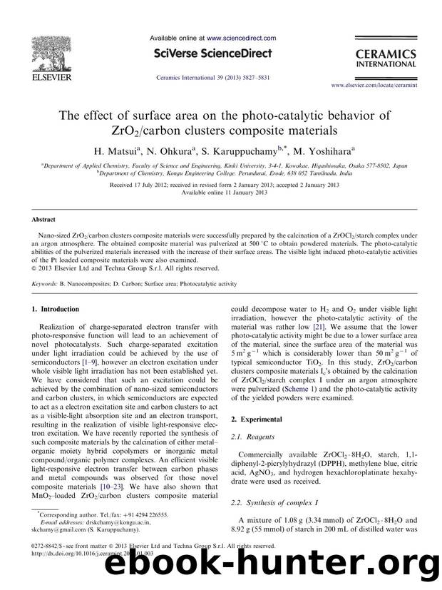 The effect of surface area on the photo-catalytic behavior of ZrO2carbon clusters composite materials by H. Matsui & N. Ohkura & S. Karuppuchamy & M. Yoshihara