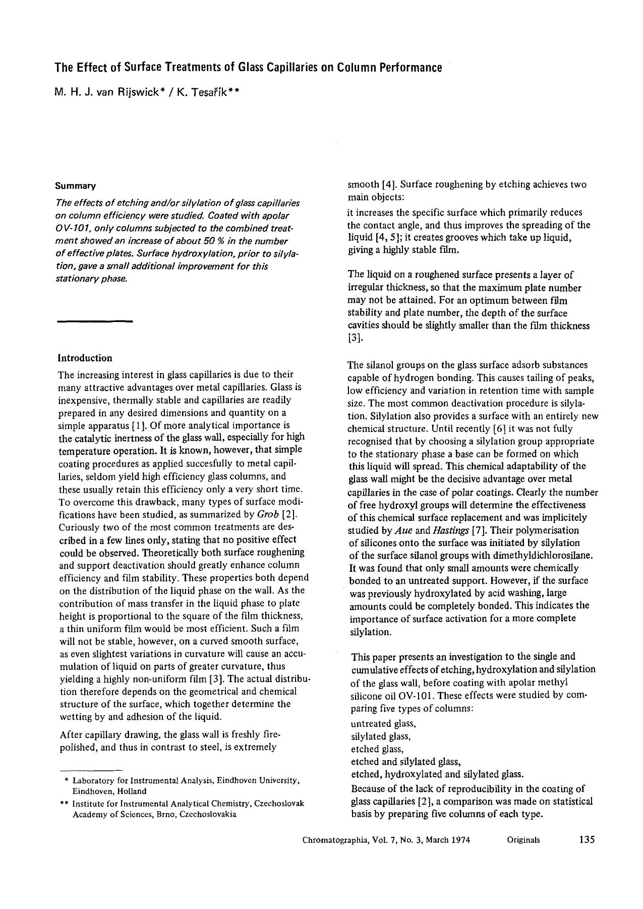 The effect of surface treatments of glass capillaries on column performance by Unknown