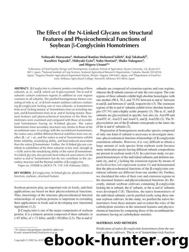 The effect of the N-linked glycans on structural features and physicochemical functions of soybean &#x03B2;-conglycinin homotrimers by Unknown