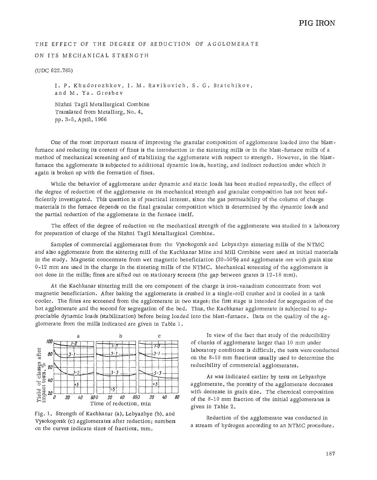 The effect of the degree of reduction of agglomerate on its mechanical strength by Unknown
