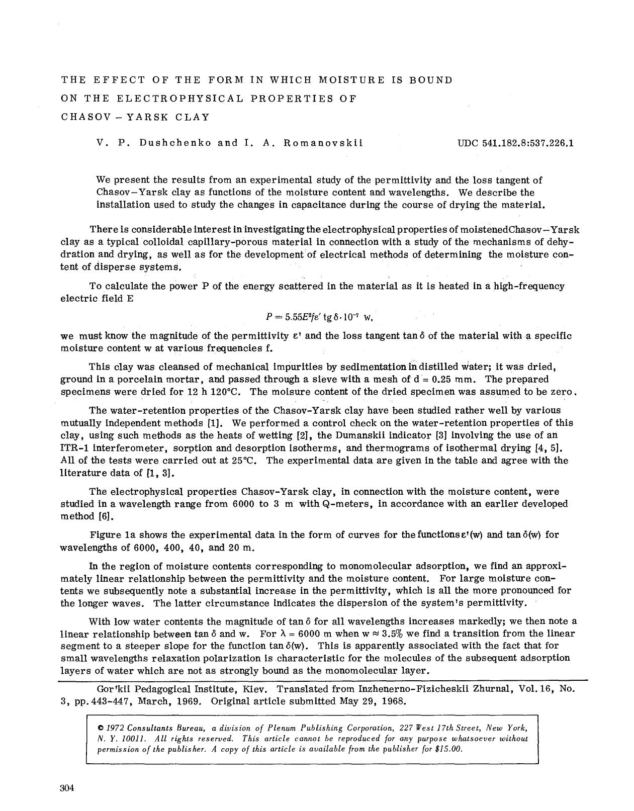 The effect of the form in which moisture is bound on the electrophysical properties of Chasov-Yarsk clay by Unknown