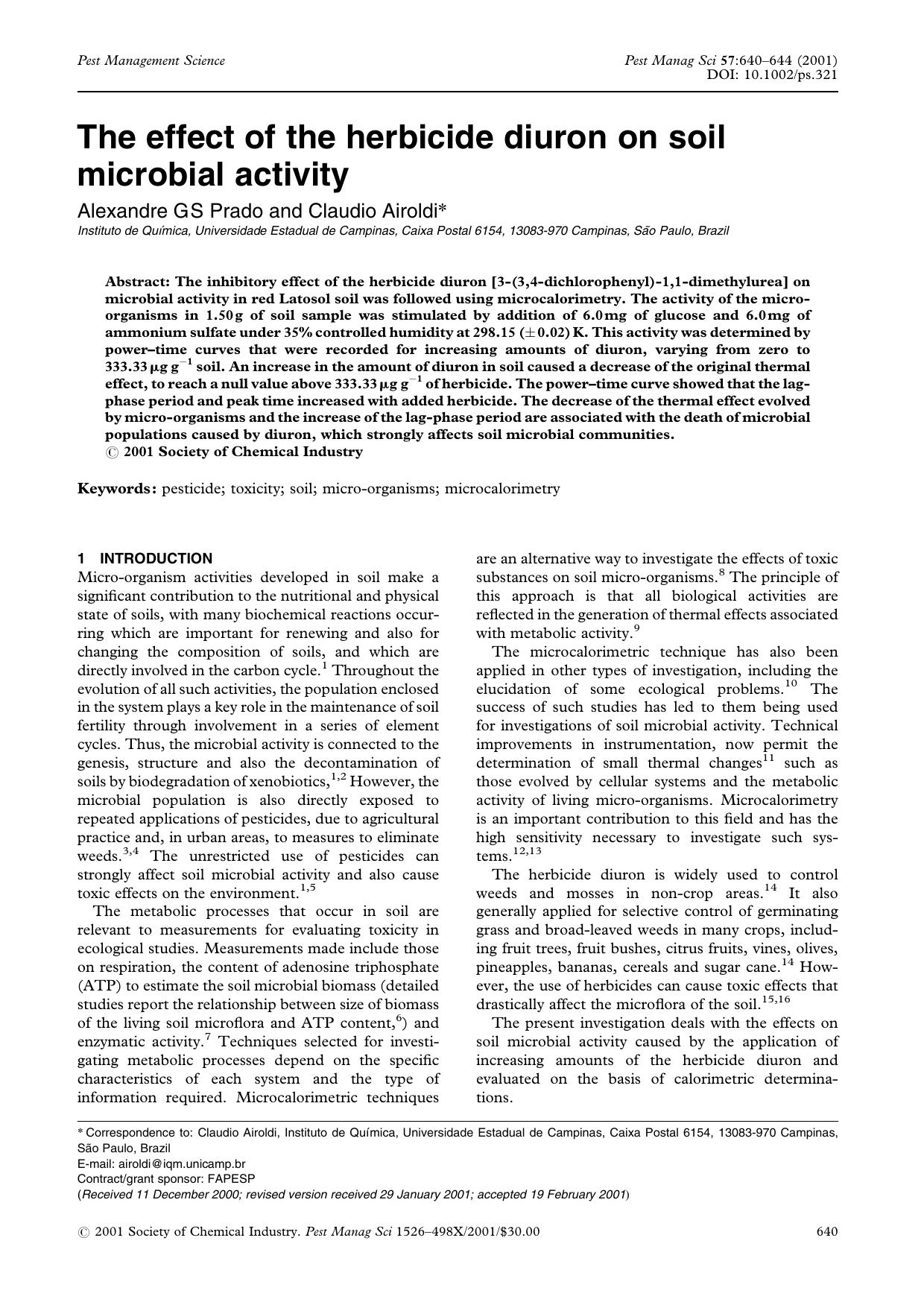 The effect of the herbicide diuron on soil microbial activity by Unknown