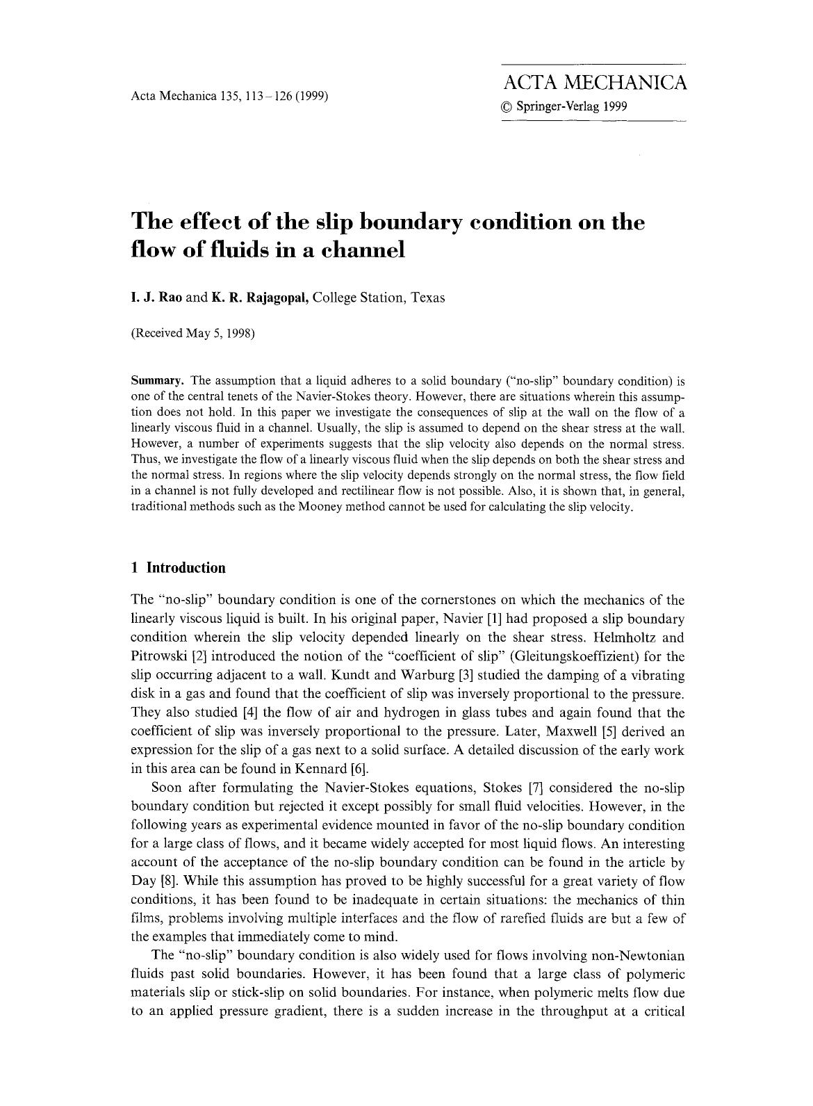 The effect of the slip boundary condition on the flow of fluids in a channel by Unknown
