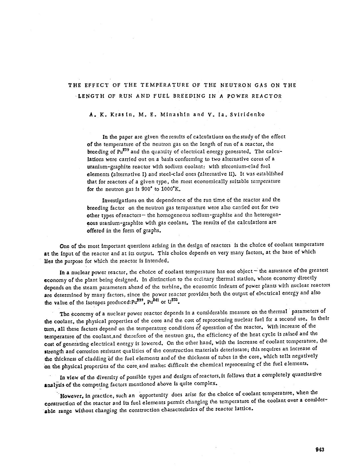 The effect of the temperature of the neutron gas on the length of run and fuel breeding in a power reactor by Unknown
