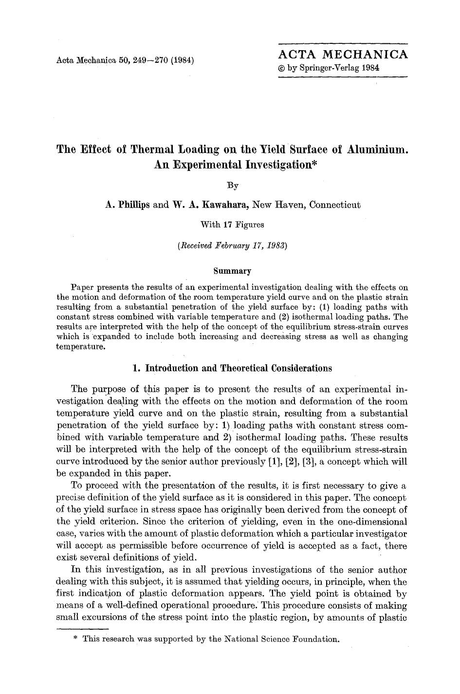 The effect of thermal loading on the yield surface of aluminium. An experimental investigation by Unknown