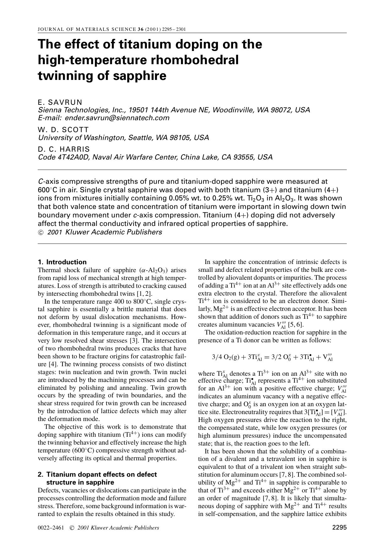 The effect of titanium doping on the high-temperature rhombohedral twinning of sapphire by Unknown
