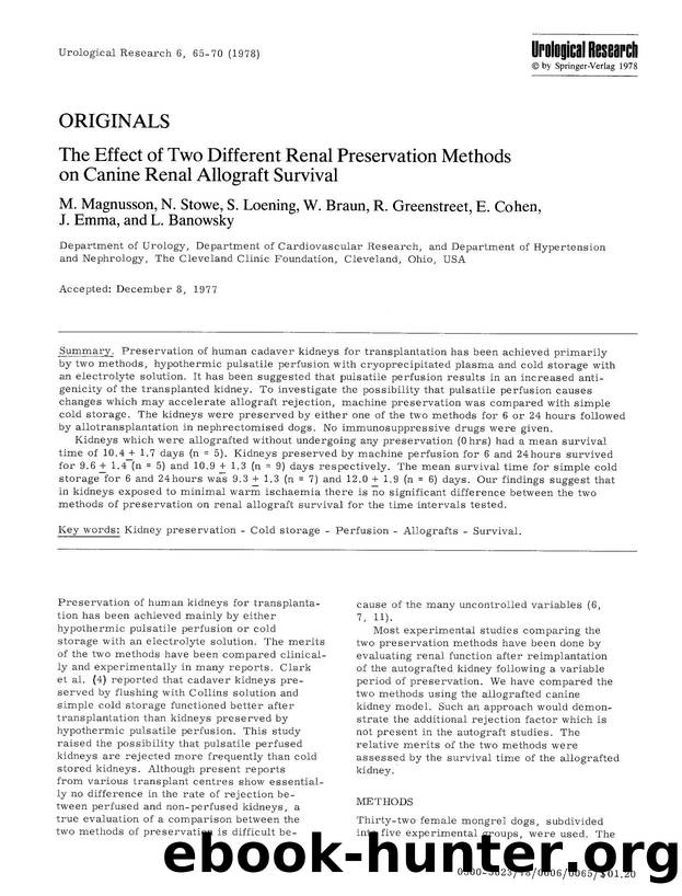 The effect of two different renal preservation methods on canine renal allograft survival by Unknown