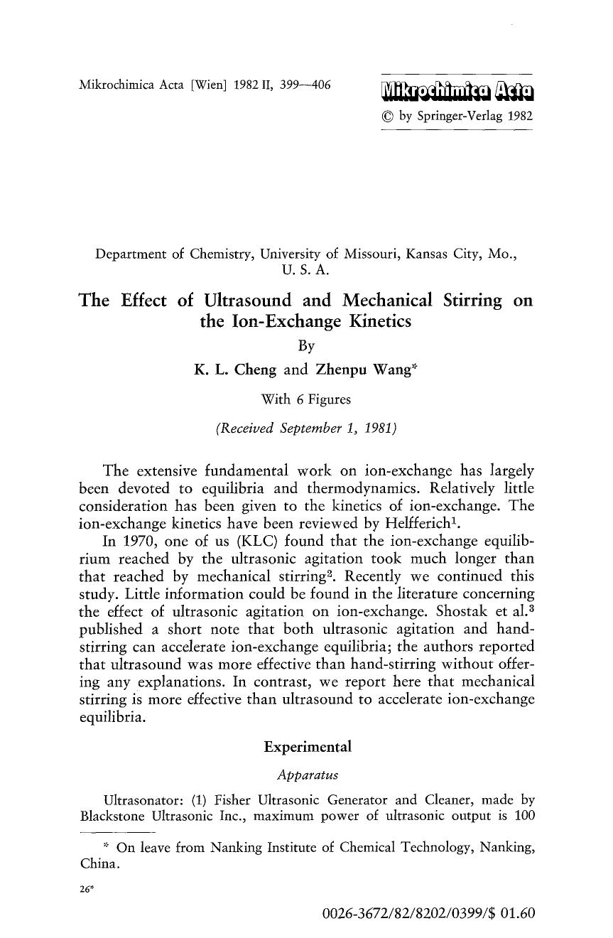 The effect of ultrasound and mechanical stirring on the ion-exchange kinetics by Unknown