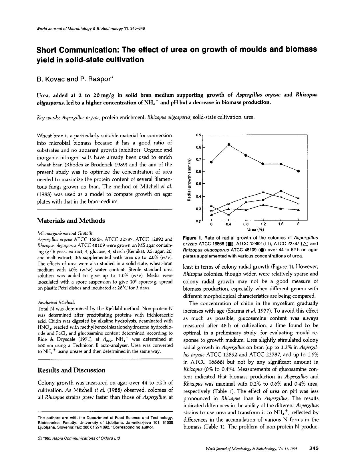 The effect of urea on growth of moulds and biomass yield in solid-state cultivation by Unknown