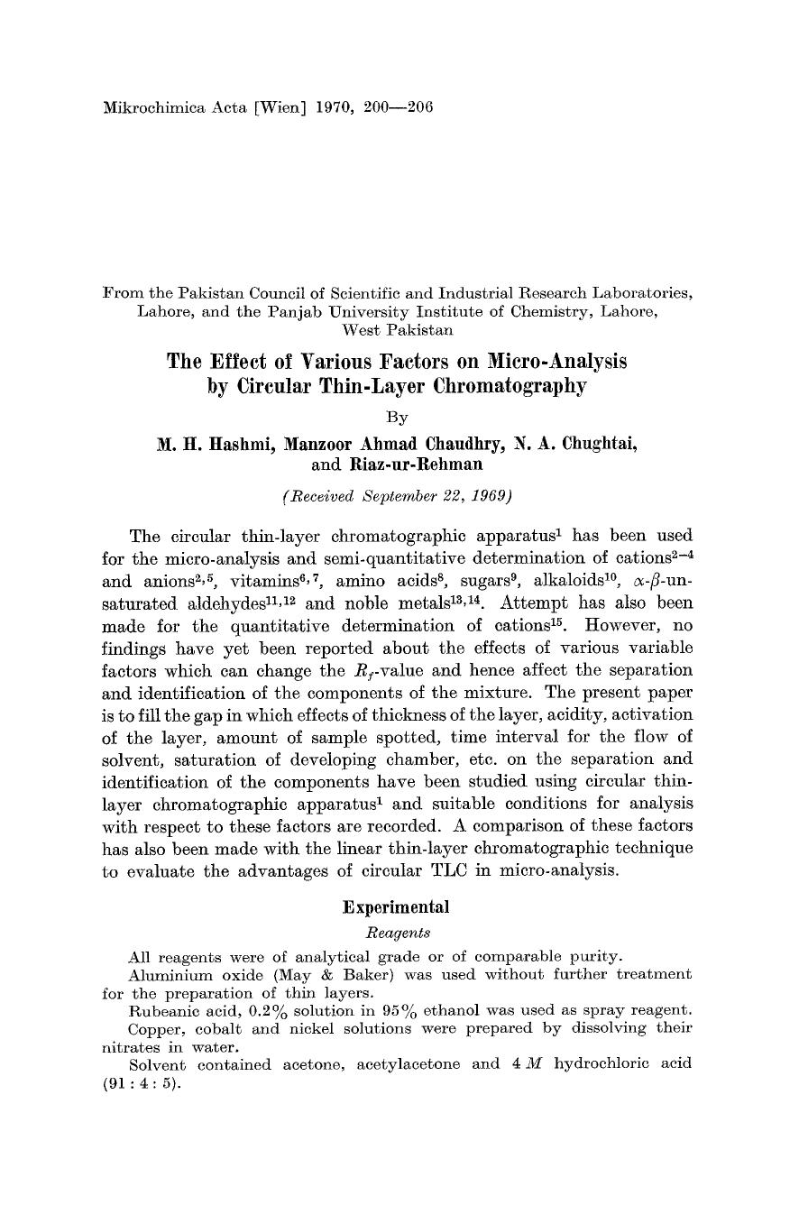 The effect of various factors on micro-analysis by circular thin-layer chromatography by Unknown