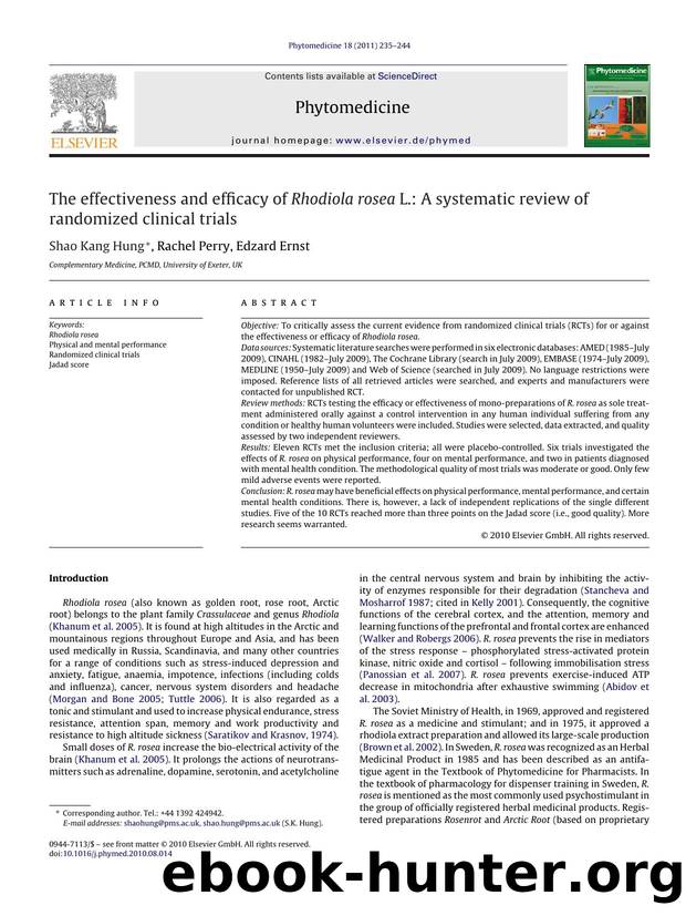 The effectiveness and efficacy of Rhodiola rosea L.: A systematic review of randomized clinical trials by Shao Kang Hung
