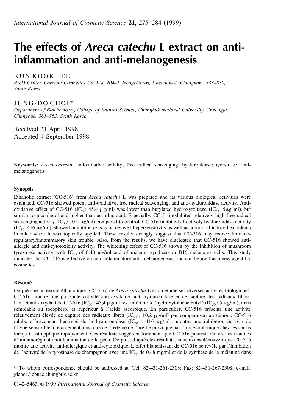 The effects of Areca catechu L extract on anti-inflammation by KUN KOOK LEE & JUNG-DO CHOI