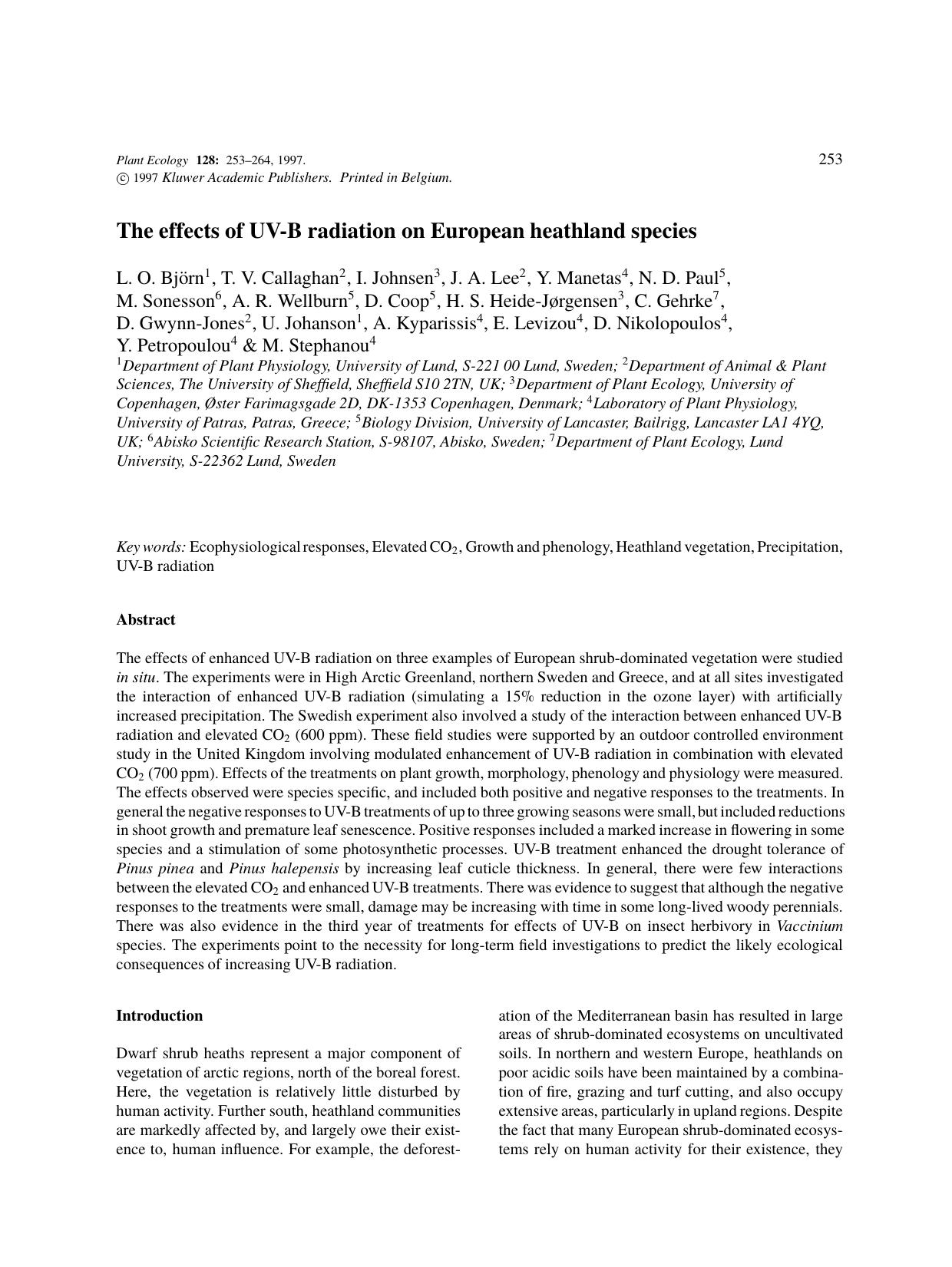 The effects of UV-B radiation on European heathland species by Unknown