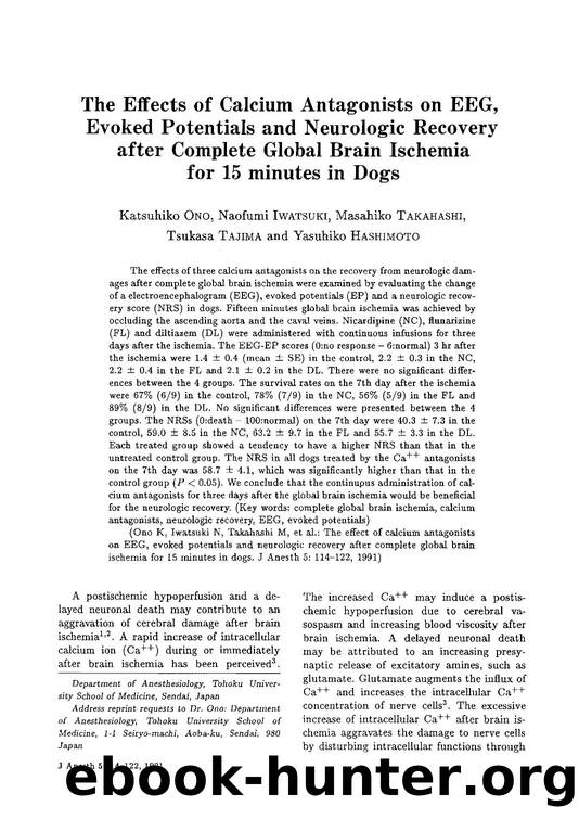 The effects of calcium antagonists on EEG, evoked potentials and neurologic recovery after complete global brain ischemia for 15 minutes in dogs by Unknown