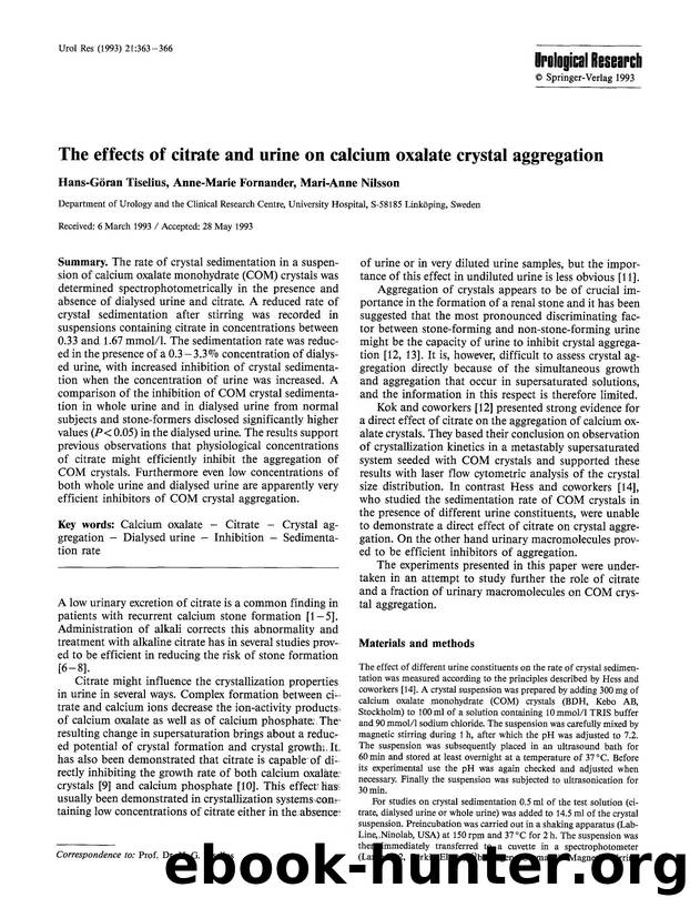 The effects of citrate and urine on calcium oxalate crystal aggregation by Unknown