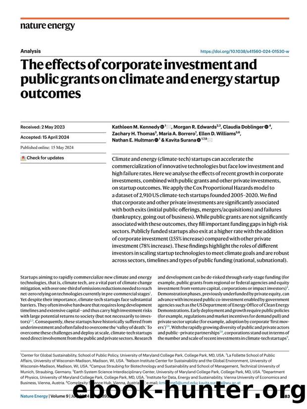 The effects of corporate investment and public grants on climate and energy startup outcomes by unknow