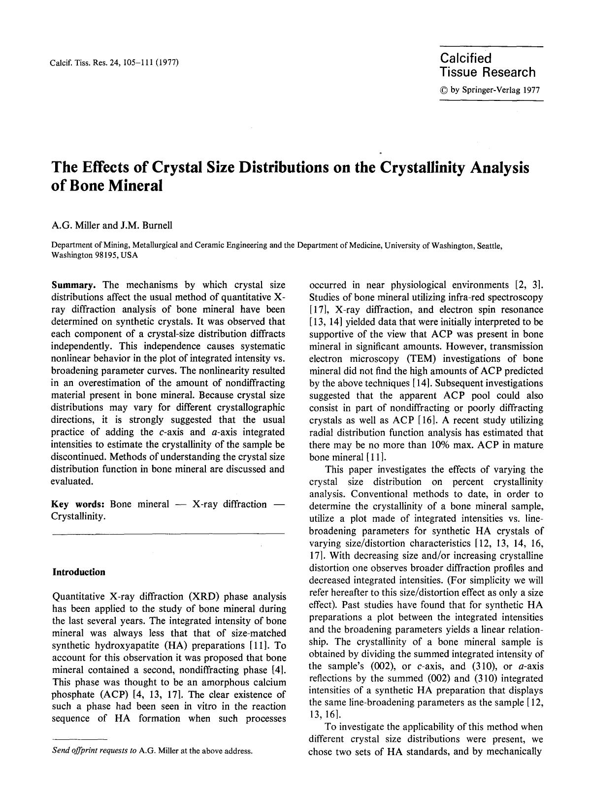 The effects of crystal size distributions on the crystallinity analysis of bone mineral by Unknown