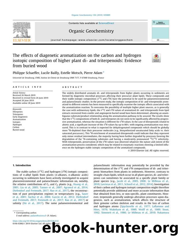 The effects of diagenetic aromatization on the carbon and hydrogen isotopic composition of higher plant di- and triterpenoids: Evidence from buried wood by Philippe Schaeffer & Lucile Bailly & Estelle Motsch & Pierre Adam