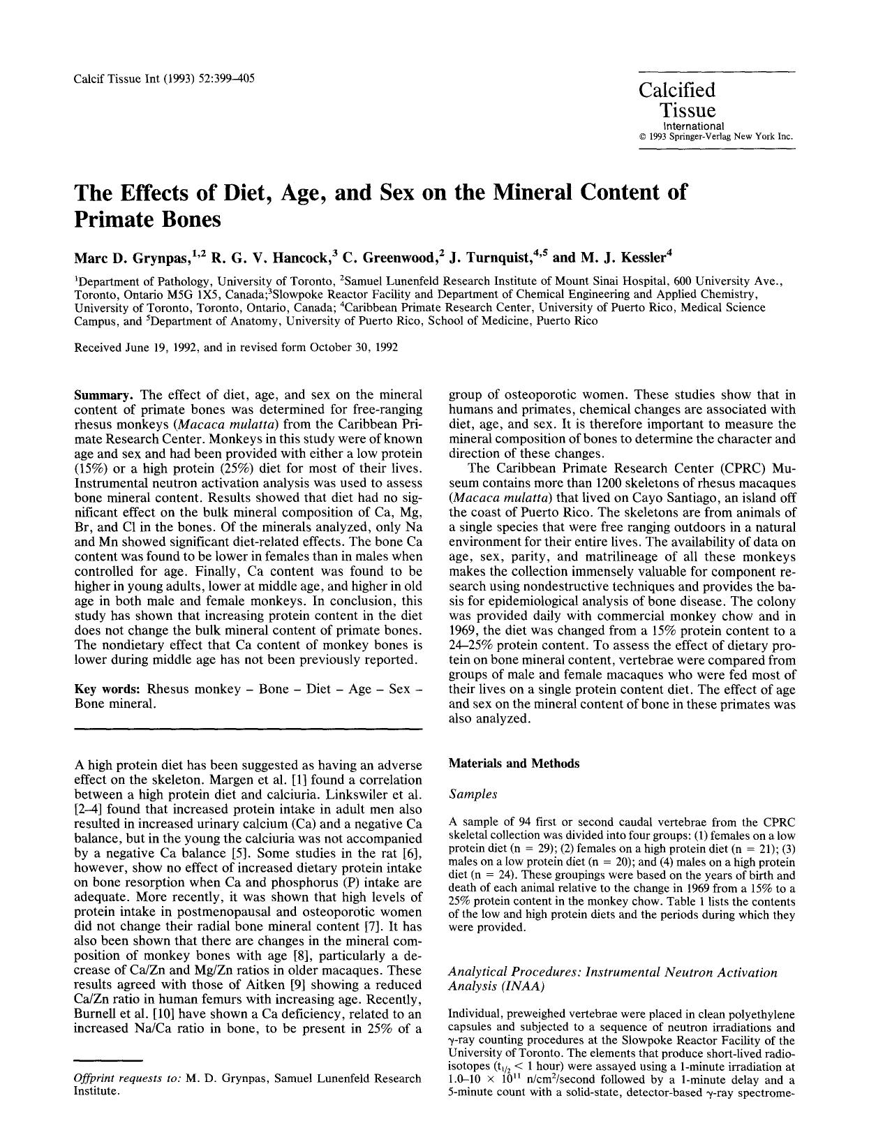 The effects of diet, age, and sex on the mineral content of primate bones by Unknown