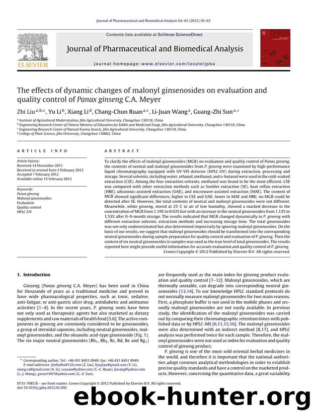 The effects of dynamic changes of malonyl ginsenosides on evaluation and quality control of Panax ginseng C.A. Meyer by Zhi Liu
