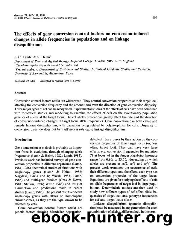 The effects of gene conversion control factors on conversion-induced changes in allele frequencies in populations and on linkage disequilibrium by Unknown