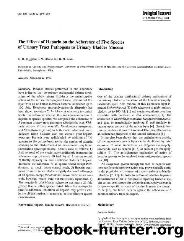 The effects of heparin on the adherence of five species of urinary tract pathogens to urinary bladder mucosa by Unknown