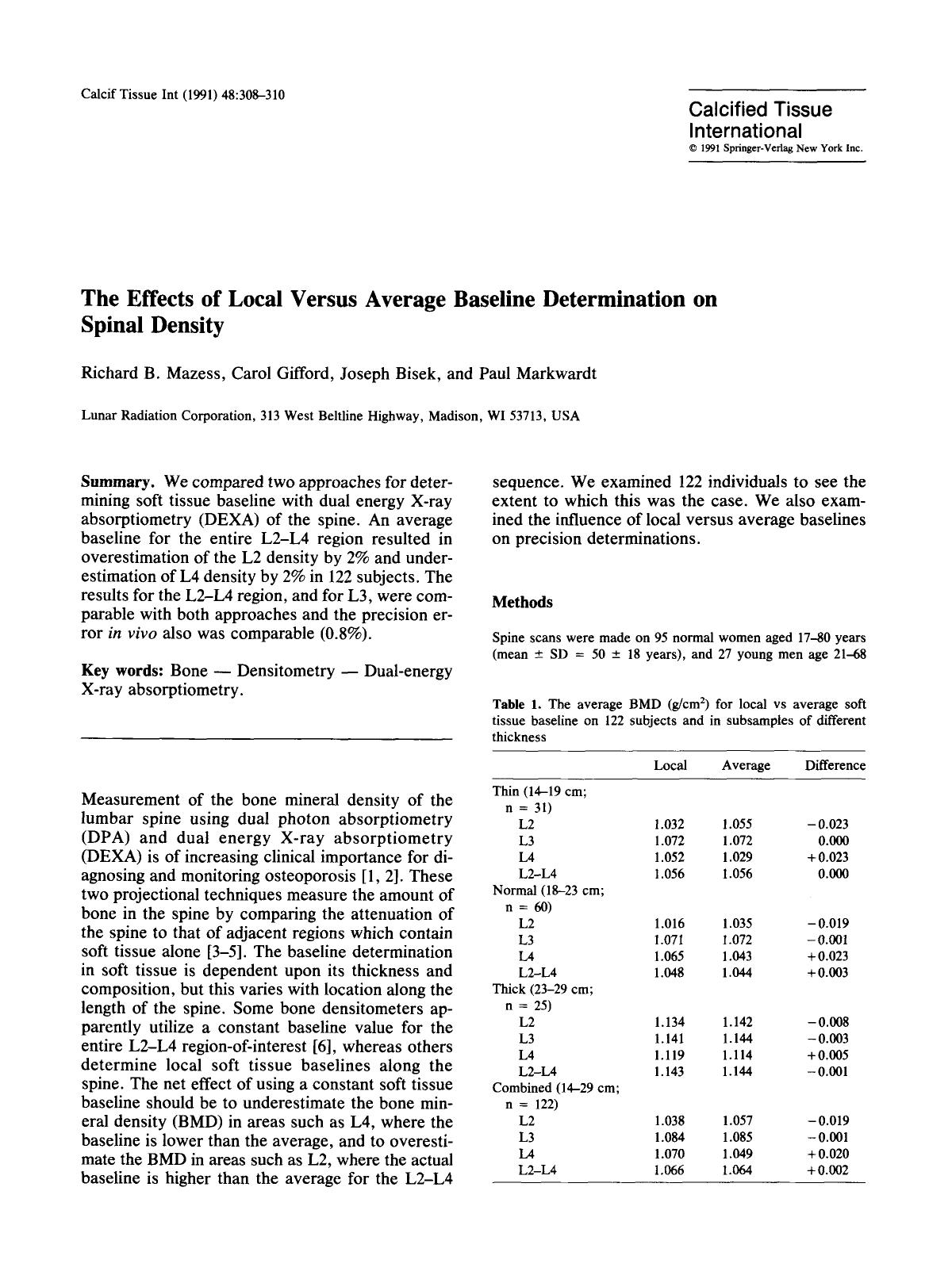The effects of local versus average baseline determination on spinal density by Unknown