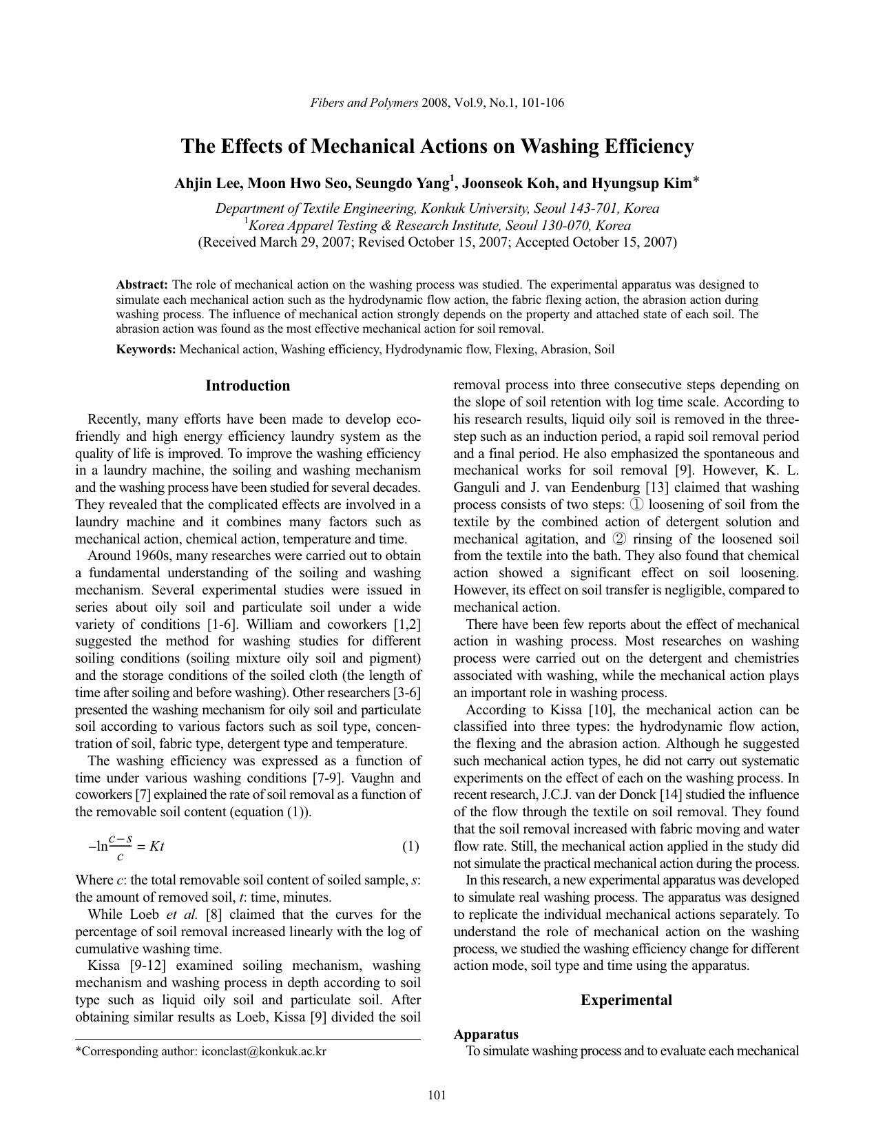 The effects of mechanical actions on washing efficiency by Unknown