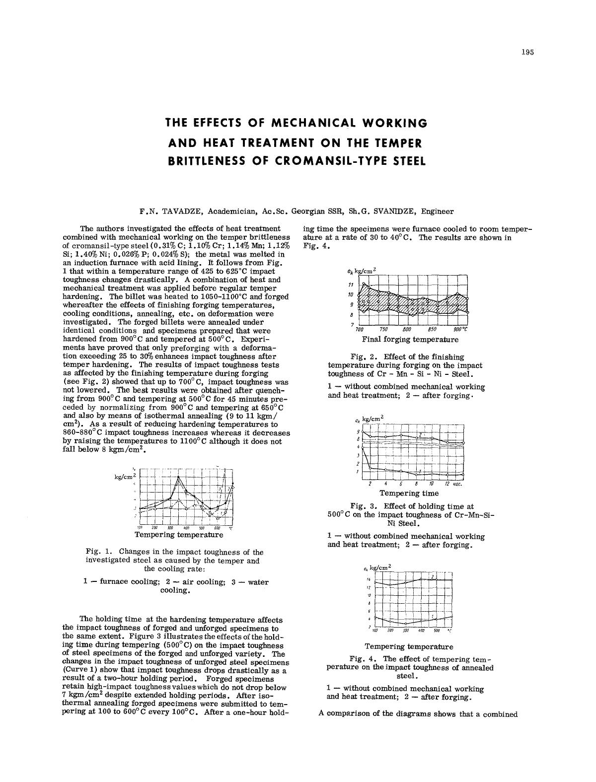 The effects of mechanical working and heat treatment on the temper brittleness of cromansil-type steel by Unknown