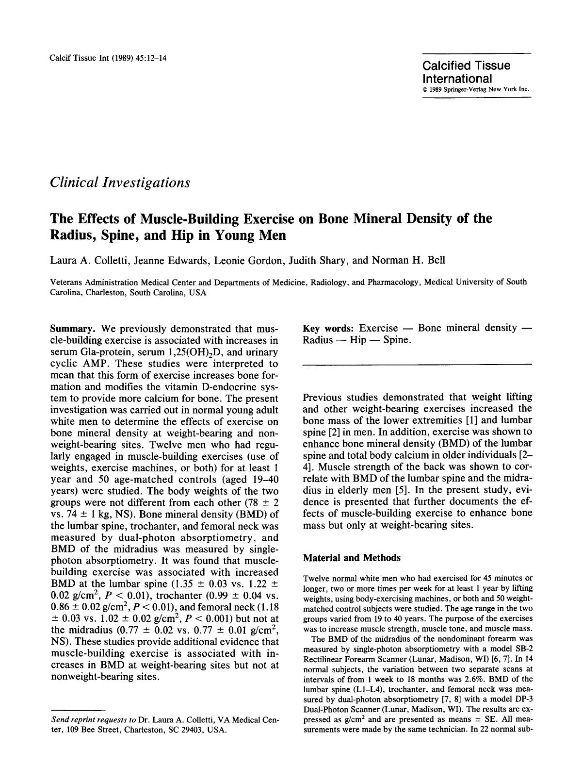 The effects of muscle-building exercise on bone mineral density of the radius, spine, and hip in young men by Unknown