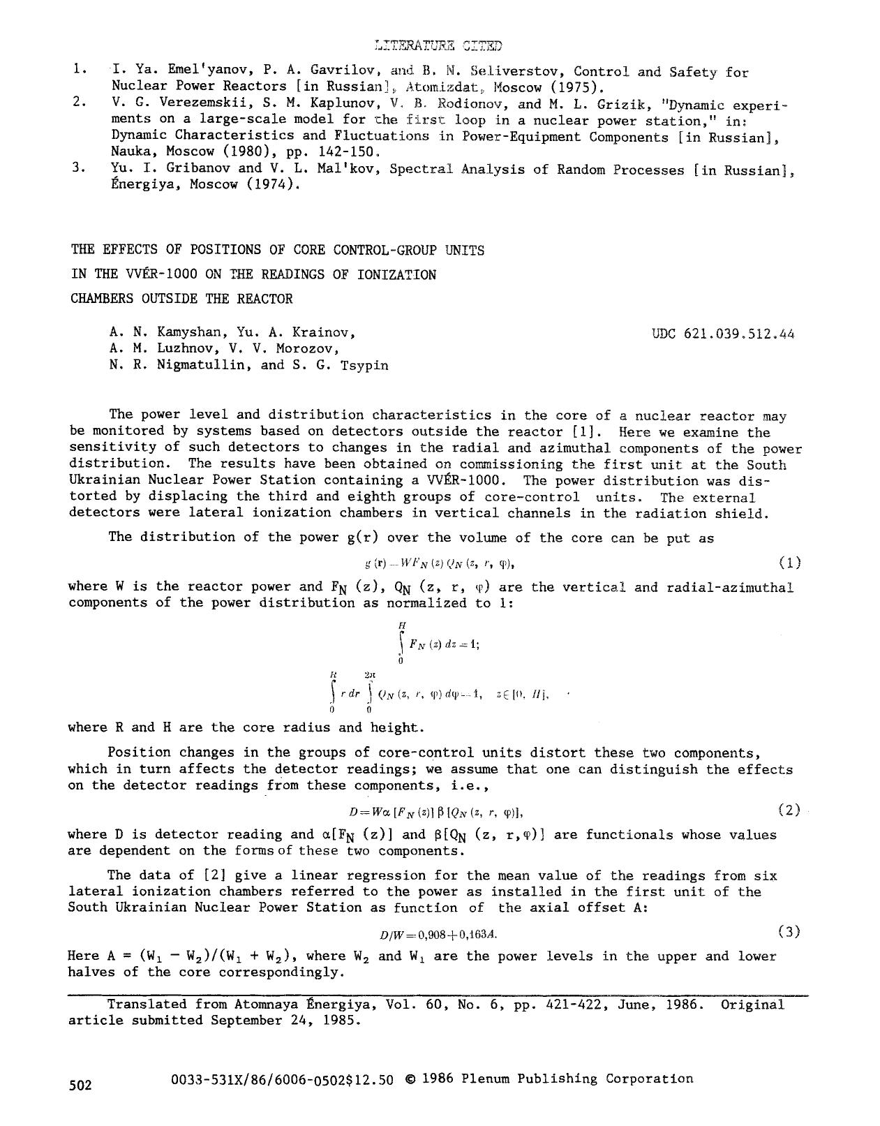 The effects of positions of core control-group units in the VV&#x00C9;R-1000 on the readings of ionization chambers outside the reactor by Unknown