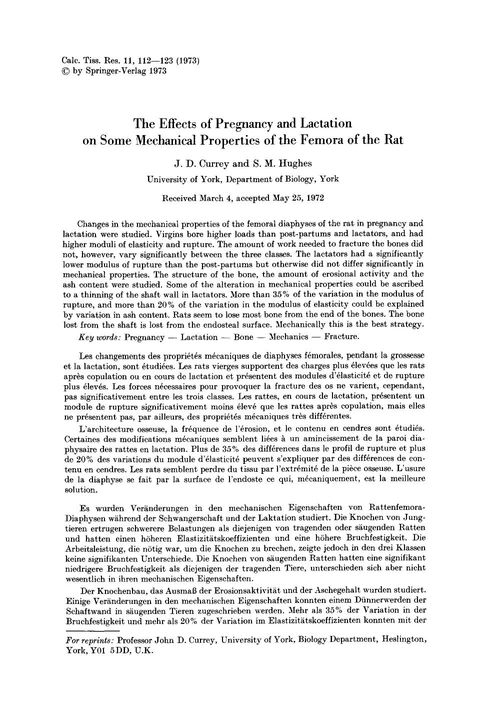 The effects of pregnancy and lactation on some mechanical properties of the femora of the rat by Unknown