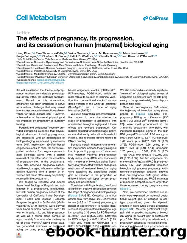The effects of pregnancy, its progression, and its cessation on human (maternal) biological aging by unknow
