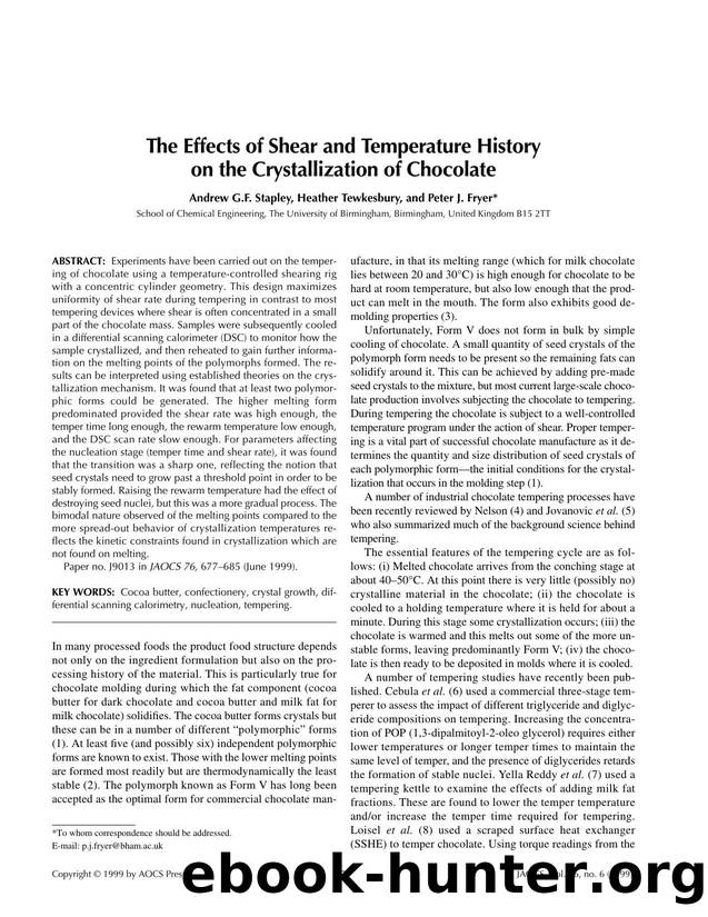 The effects of shear and temperature history on the crystallization of chocolate by Unknown