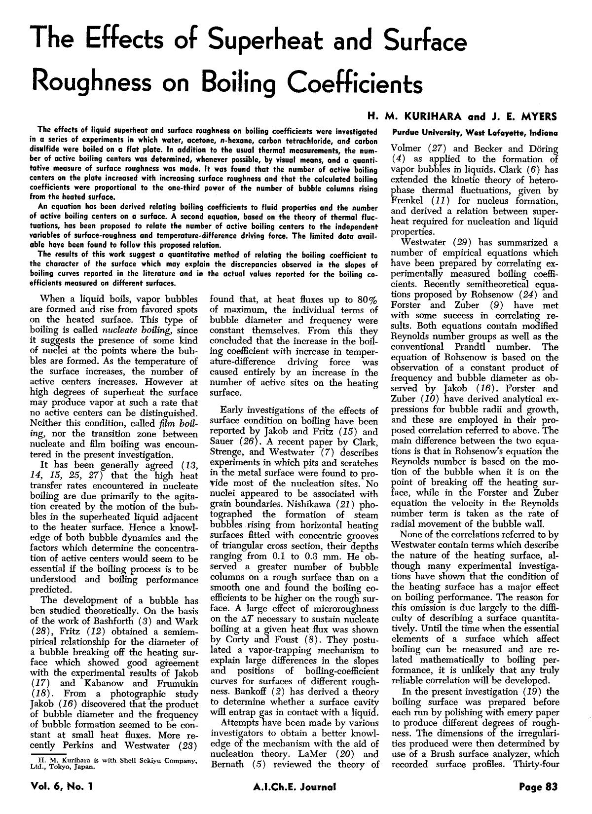 The effects of superheat and surface roughness on boiling coefficients by Unknown