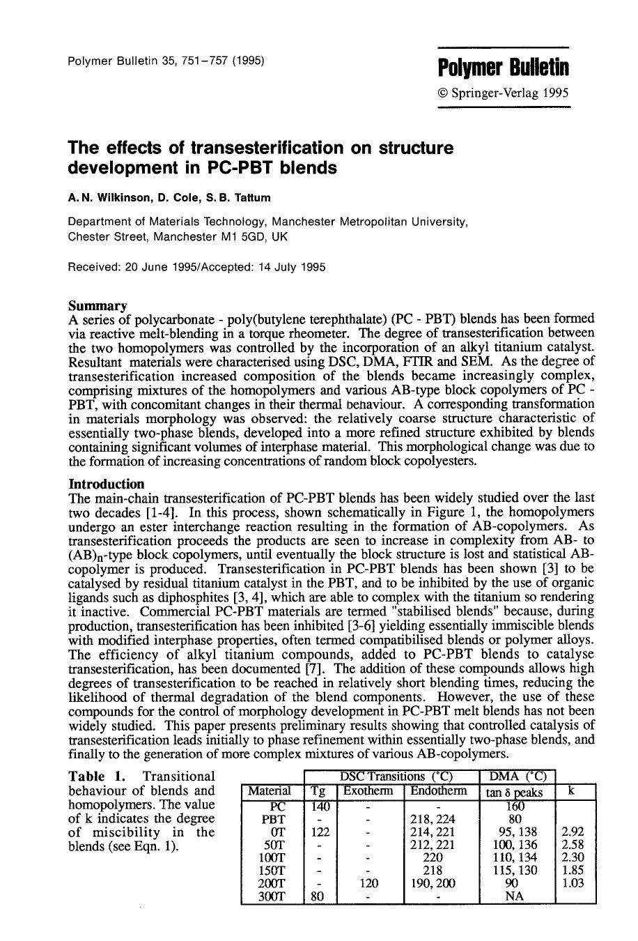 The effects of transesterification on structure development in PC-PBT blends by Unknown