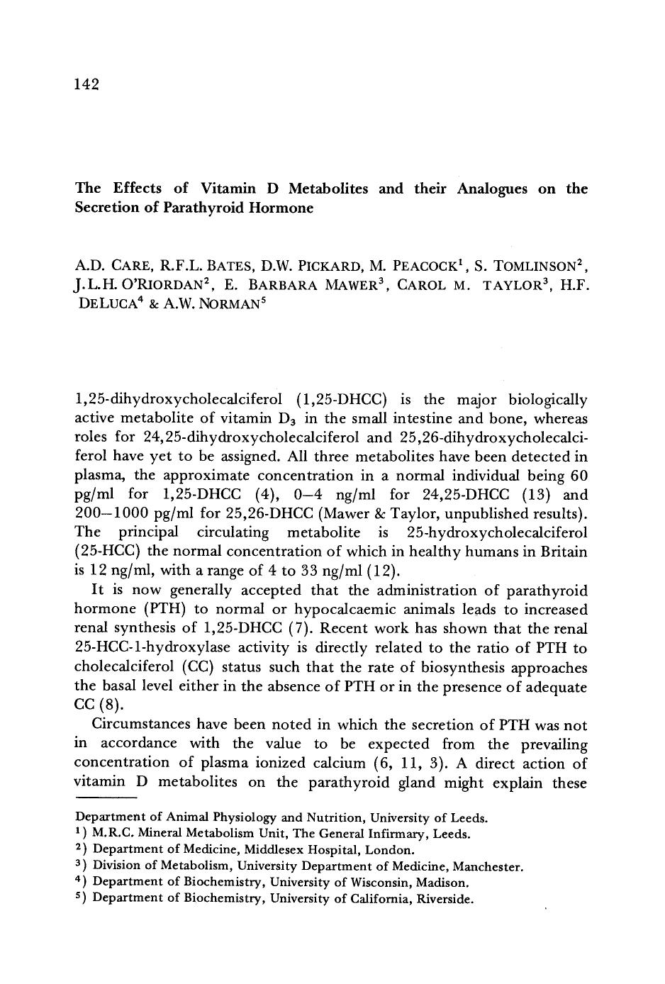 The effects of vitamin D metabolites and their analogues on the secretion of parathyroid hormone by Unknown