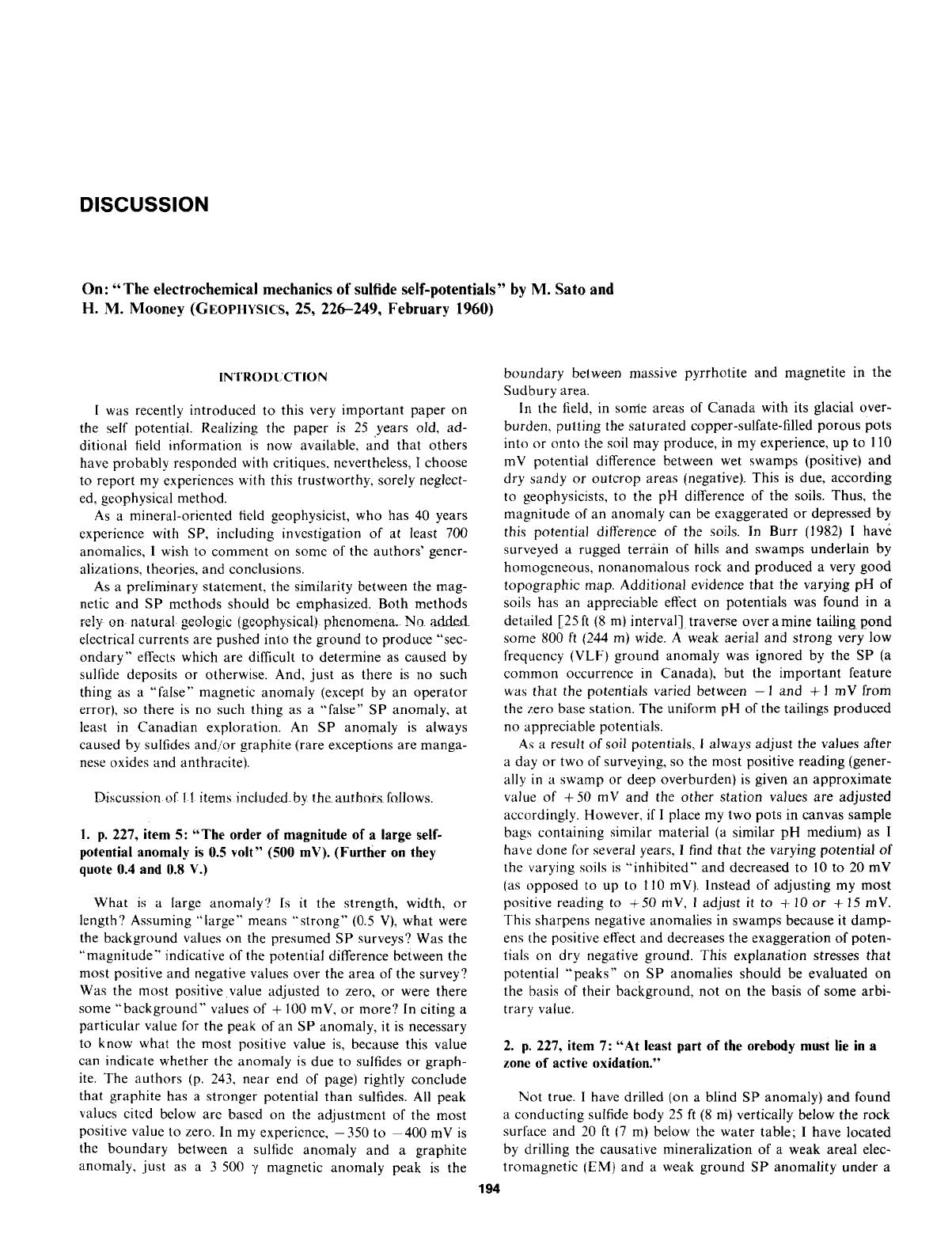 The electrochemical mechanics of sulfide self-potentials: DISCUSSION by Burr S. V