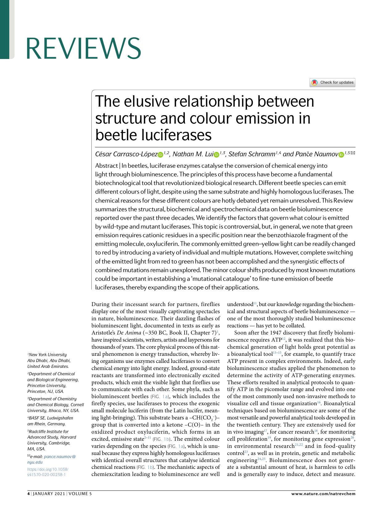 The elusive relationship between structure and colour emission in beetle luciferases by César Carrasco-López & Nathan M. Lui & Stefan Schramm & Panče Naumov