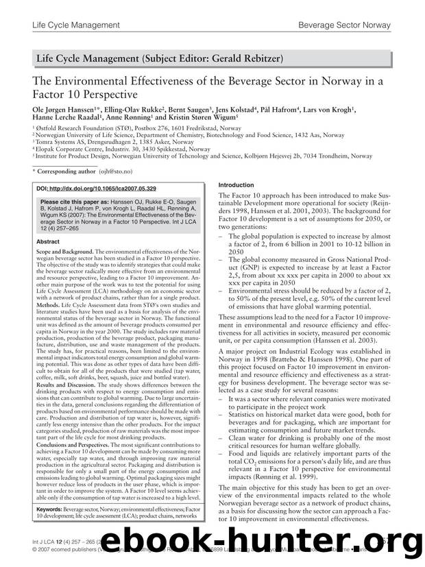 The environmental effectiveness of the beverage sector in Norway in a factor 10 perspective by Unknown
