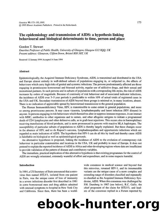 The epidemiology and transmission of AIDS: A hypothesis linking behavioural and biological determinants to time, person and place by Unknown