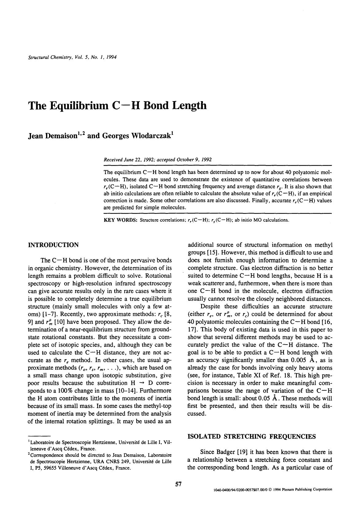 The equilibrium C-H bond length by Unknown