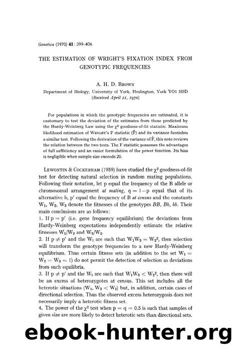 The estimation of Wright's fixation index from genotypic frequencies by Unknown