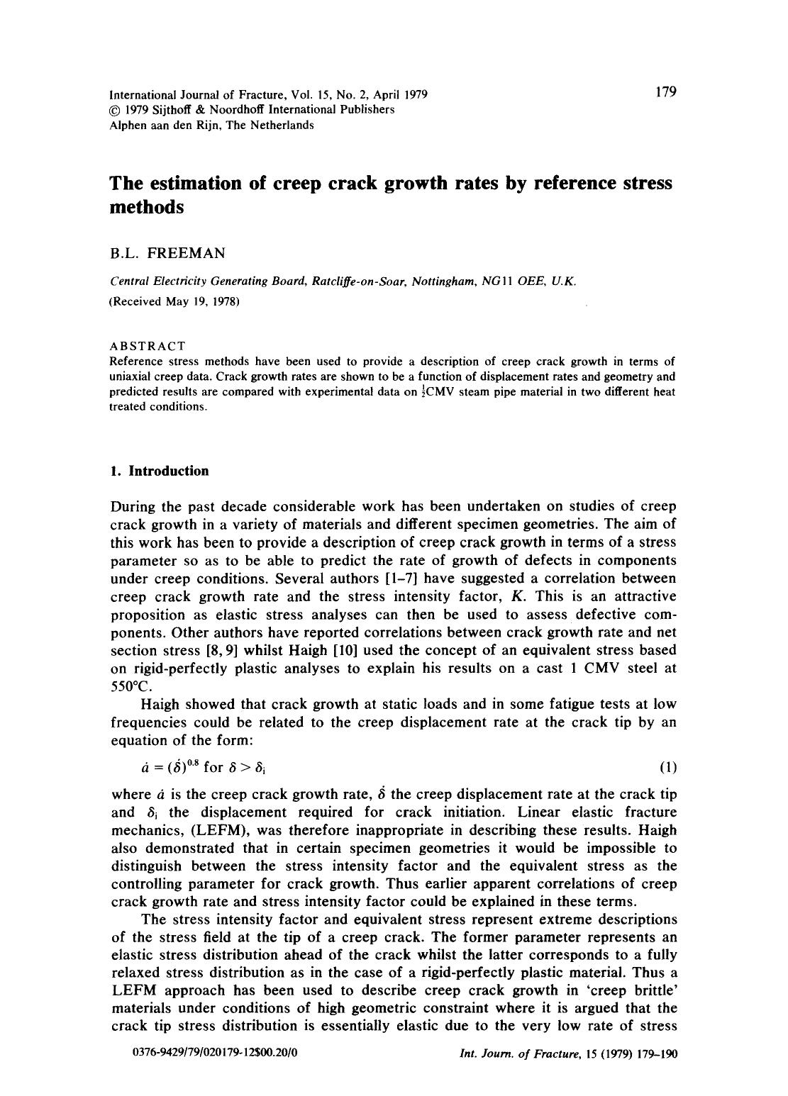 The estimation of creep crack growth rates by reference stress methods by Unknown